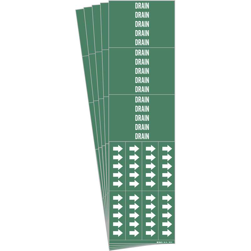 DRAIN Pipe Marker Style 3C with Arrows Polyester White on Green 3 per Card, 5 PK